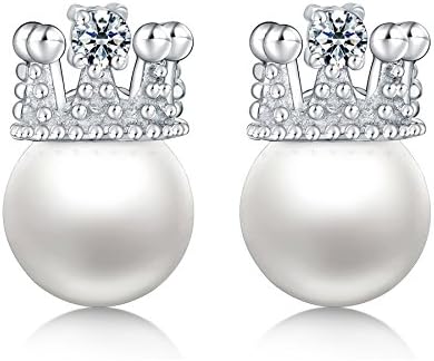 Roseate 18K Gold Plated CZ Crown Shape with Freshwater Cultured Pearl Stud Earrings