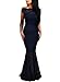 Elapsy Women's Slash Neck Solid Short Sleeve Long Maxi Dress, Navy, 4/6
