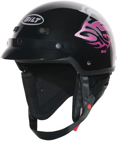 CUSTOM BILT Women's Raven Motorcycle Half Helmet - LG, Black/Pink