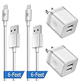 Phone Charger 6ft with Wall Plug (4in1 Pack), DENWAN 6-Foot Long Charging Cable and 2.1A/5V Dual Port USB Wall Block Cube Compatible with Phone XS/XR/X 8/7/6/Plus SE/5S/5C (UL Certified)