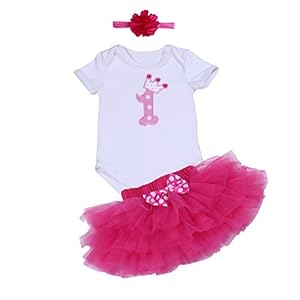 BABYPREG 1e verjaardag Tutu voor babymeisjes met hoofdbandenset (12-18 maanden, Felroze)
