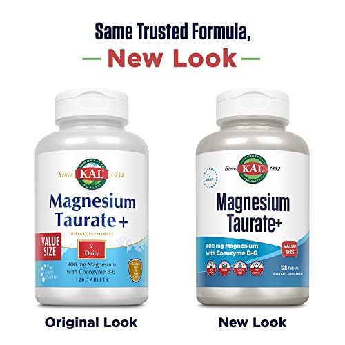 KAL Magnesium Taurate Plus 400mg with Coenzyme B6, Chelated Nerve