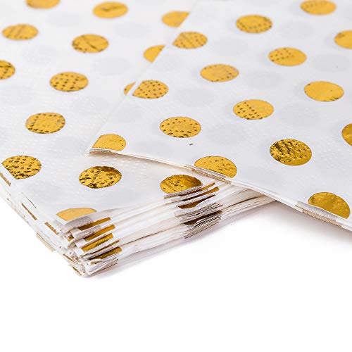 Xena 100 Piece Gold White Elegant Vintage Foil Polka Dot Party Cocktail Napkins Holiday Party Supplies Beverage Christmas New Years Decoration Folded Paper DIY