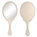 Tinland Hand Mirror with Handle Vintage Handheld Mirror Personal Vanity Makeup Compact Beauty Salon Mirror 9.8x4.5in(Ivory White)