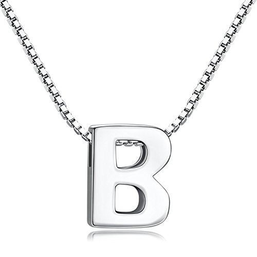 Candyfancy B Initial Necklace 925 Sterling Silver Letter Pendant