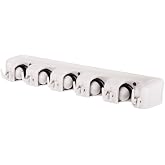 CHILDWEET Wall Mounted Mop Holder Broom Holder Stand with 5 Positions and 6 Hooks Space Saving Brush Hanger Organizer for Kitchen Garage Laundry Office