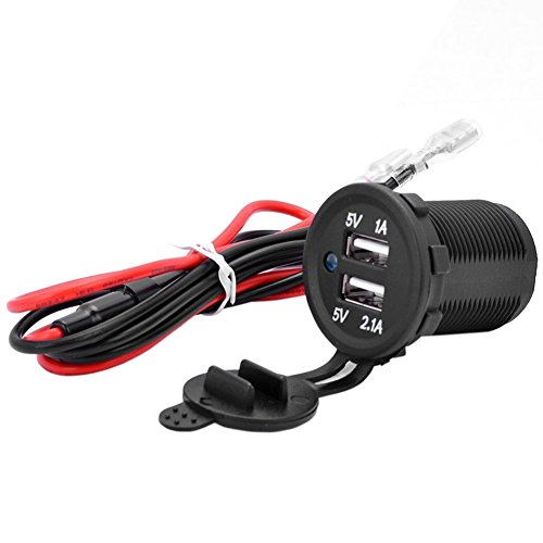 Carviya 5V 3.1A Waterproof Motorcycle Dual USB Car Charger LED Light Charging Socket Splitter Adapter Outlet with Cable Screw Set