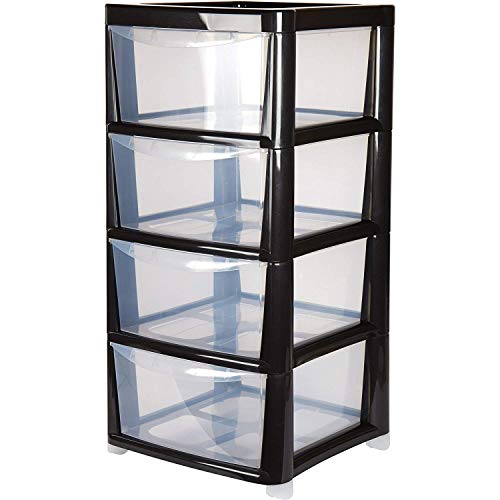 4 Drawer Large Plastic Storage Drawer Tower Black Perfect For