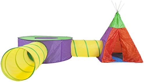 Kidring Colorful Play Tent Playhouse For Kids with Crawl Tunnels, 4 in 1 Pop-up Set - 1 Teepee, 1 Ball pool + 2 Tunnels, Outdoor &amp; Indoor, Portable Children Fun Adventure Kit with a Zipper Storage Bag