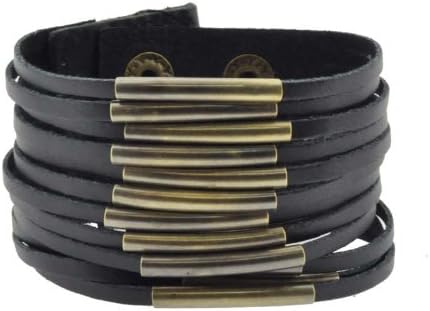 Womens Fashion Buckle Chain Link Strap Leather Bracelet (Brass Tube)