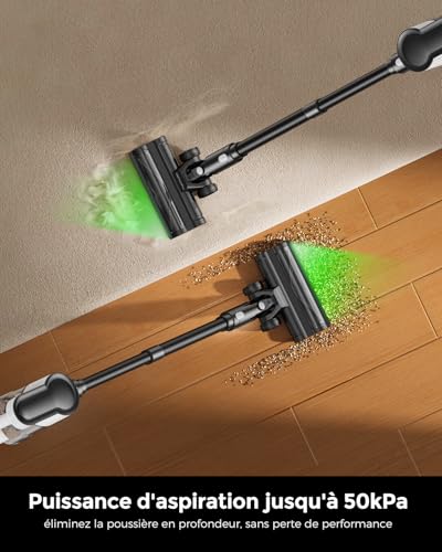 VACTechPro F02 Lite 550W/50Min/50KPa Cordless Mop Vacuum Cleaner with 8 Layer Filtration for Floors, Carpet and Hair, Black and White