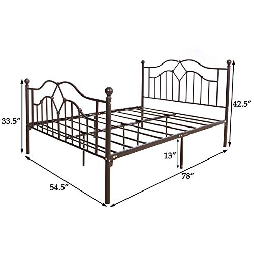 Metal Bed Frame Full Size Modern American Style Mattress Headboard Footboard Heavy Duty Steel Slabs Bronze