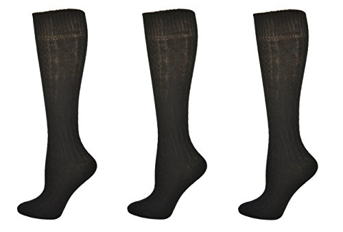 Sierra Socks Womens Girls School Uniform Cotton Cable Knit Knee High True ribbed 3 Pair Pack (Black, X-Large)