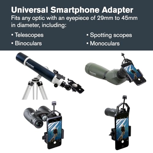 Celestron – Smartphone Adapter for Telescope, Binoculars & Spotting Scopes – Capture Images & Video Through Your Optics – Simple, Durable, Metal Body - Compact and Travel-Friendly