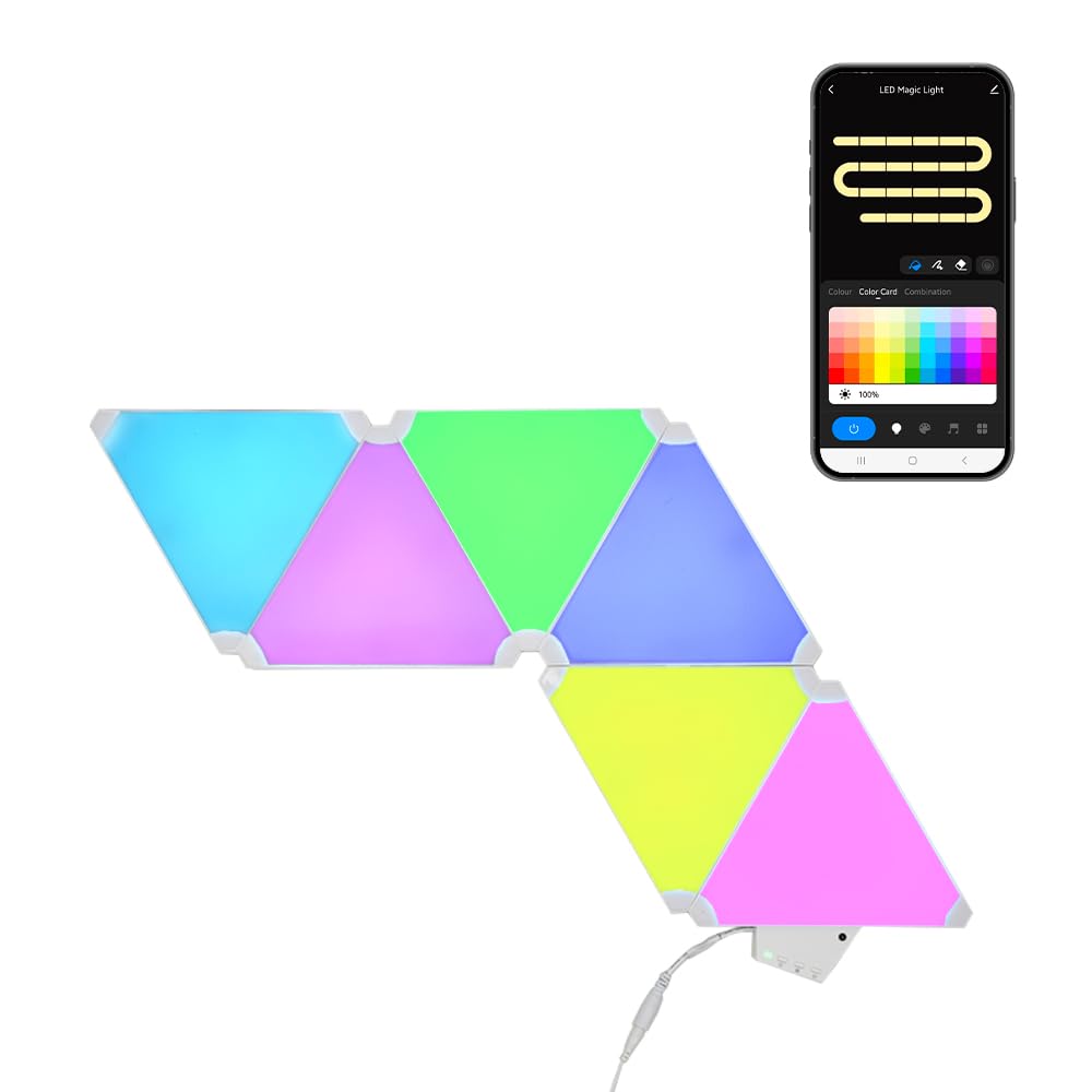 ValueLights | Smart RGBIC Triangle Light Panel Kit, LED Colour Changing, Works with Alexa & Google, App Control Music Sync Wall Panel – Set of 6 | Smart Lighting & Home Tech Improvements Essential