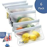 ZipSeal Reusable Sandwich Bags | 6 Pack | Resealable Food Storage Bag | 4 Sandwich Bags + 2 Snack bags | Leak Proof Freezer Safe & Eco-Friendly | Bonus Bag Holder