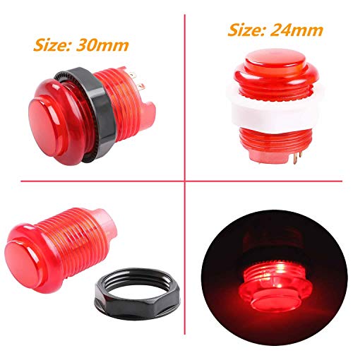 Hikig 1 Player DIY Arcade Cabinet Parts Kit, 10x LED Arcade Buttons + 1x 5PIN Joystick + 1x Zero Delay USB Encoder for Mame Jamma PC Games & Raspberry Pi, Red Kit