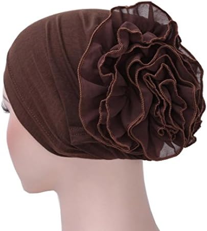 Aniywn Hot Sale! Women Chiffon Flower Muslim Ruffle Cancer Chemo Hat Beanie Scarf Turban Head Wrap Cap (Free, Coffee)