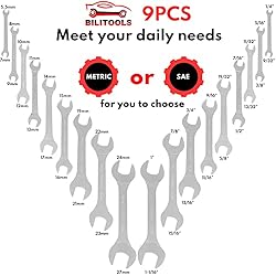 BILITOOLS Super Thin Open End Wrench Set, 9 Piece