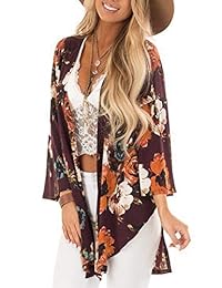 BB&KK - Kimono floral para mujer, casual, suelto, bohemio, playero, blusas, tallas S-3XL