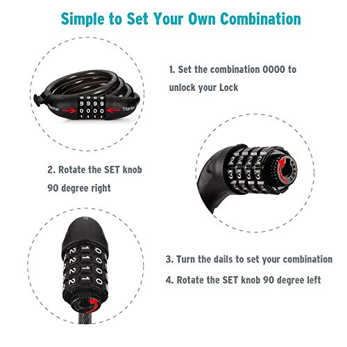 Titanker Bike Lock, Lock for Bike Locks with Combinations Resettable