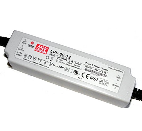 Mean Well LPF-60-12 90-305 VAC Input 60-watt 5-Amp LED Driver with 12 VDC Output