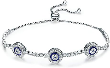 GOXO Sterling Silver Luxury Blue Eyes Cubic Zircon Crystal Tennis Bracelet Jewelry (evil eye bracelet)