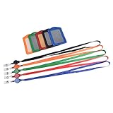 KLOUD City® 5 Pcs Vertical Style Black Leather Business ID Badge Card Holder with 5 Pcs Retractable Lanyard Neck Strap Band(Style 1)