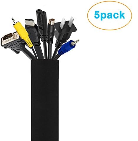 Sinsun Cable Management Sleeve, Cord Management System for TV / Computer / Home Entertainment, 20 inch Flexible Cable Sleeve Wrap Cover Organizer, Pack of 5 - Black