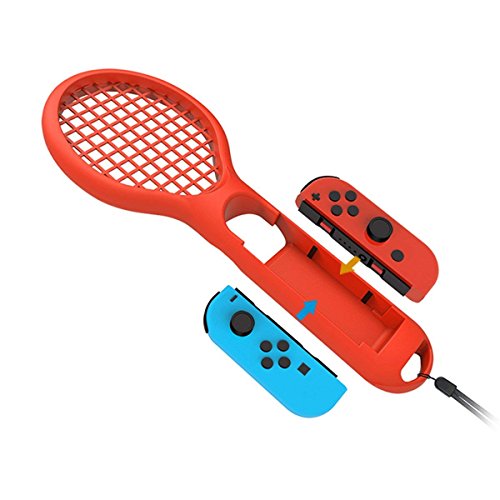 Meedasy Tennis Racket for Nintendo Switch Games, Twin Pack Tennis Racket for N-Switch Joy-Con Controllers for Mario Tennis Aces Games, Accessories for Nintendo Switch (Blue & Red)