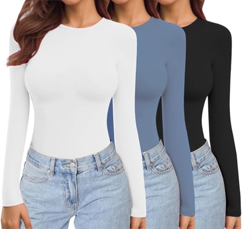 Ekouaer Womens 3 Pack Long Sleeve Shirts Stretch Fitted Thermal Underscrubs at Amazon