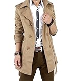 Men's Slim Double Breasted Trench Coat Belted Long Jacket Overcoat Outwear