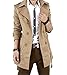 Men's Slim Double Breasted Trench Coat Belted Long Jacket Overcoat Outwear