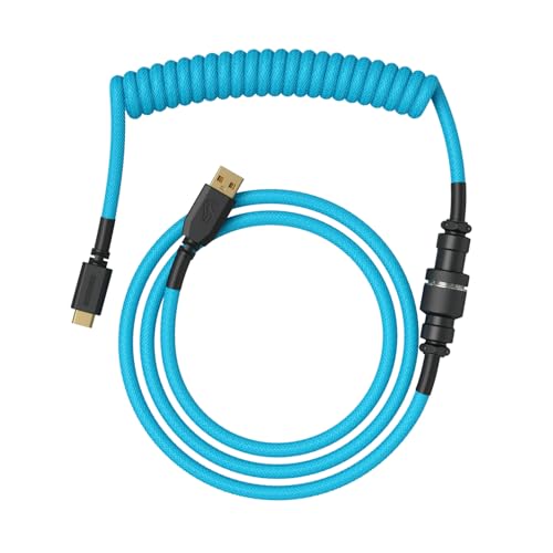 GLORIOUS Gaming Premium Coiled Keyboard Cable - Vergoldetes USB-A (PC) auf USB-C (Tastatur), Schutz vor Kabelsalat, doppelt geflochtene Ummantelung, 5-poliger Aviator-Stecker - Electric Blue