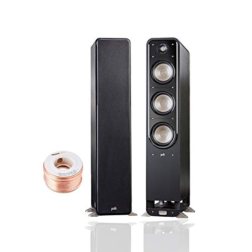 Polk Audio Signature Series S60 Floor Standing Speaker (Pair) with Amazon Basics 14 Gauge 50′ Wire Cable | American HiFi Surround Sound | Stylish Looks, Big Sound | Detachable Magnetic Grille