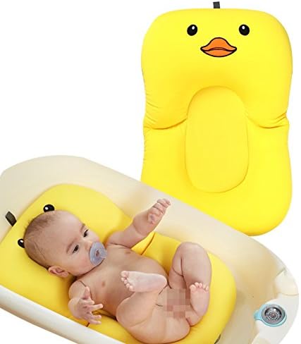 FUHUY Baby Bath Cushion Newborn Lounger Infant Sponge Pad Skid Proof Protect The Spine Put in Bathtub(Yellow)