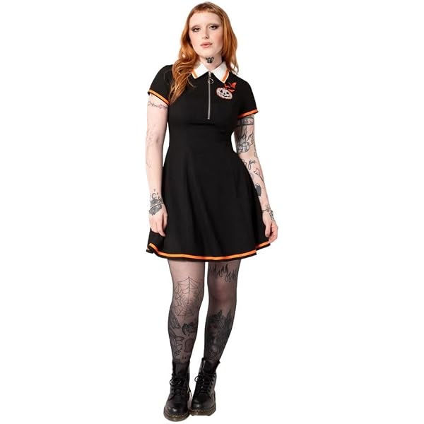 killstar pentagram skater dress Killstar Miss Mayhem Pentagram Zip Cold Shoulder Skater Gothic Dress KSRA005643