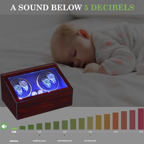 ANWBROAD Watch Winder for Automatic Watches 4+6 Watch Rotator and Storages with Super Quiet Motor LED Backlight Watch Turner Piano Paint Watch Turner 4 Rotating Modes UJWW002R