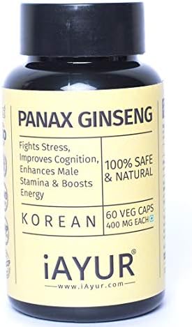 iAYUR Panax Ginseng Extract 400 Mg | Scientifically Tested 100% Potent, Natural, Pure & Safe | 60 Veg Capsules of Korean Origin