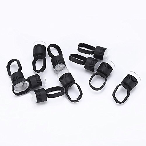 Tattoo Ink Ring, 100pcs Tattoo Ink Ring Pigment Ink Holder Container Cup with Sponge Eyebrow Tattoo Kits(Black Ring, White Cup)