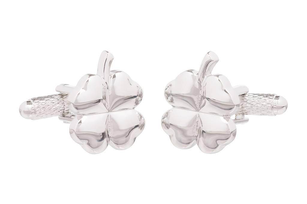 Lucky Four Leaf Clover Silver Colour Wedding Cufflinks Presented in Cufflink Box