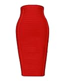 Whoinshop Women's Stretchy Slim Fit Midi Pencil Skirt with Zipper Red S
