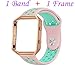 Fitbit Blaze Bands Small, JAKPAS Silicone Replacement Sport Band with Rose Gold Frame for Fitbit Blaze Smart Fitness Watch (Pink/Bright Green)