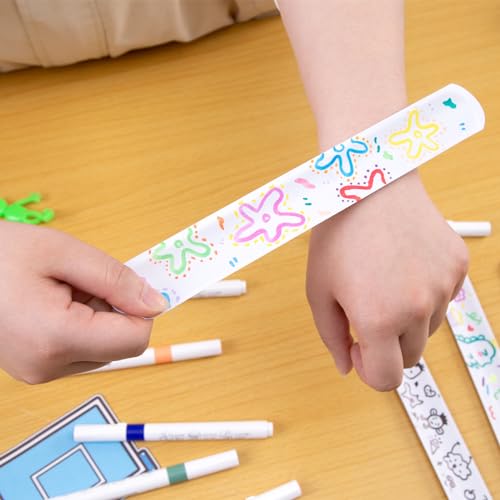 MCPINKY 64PCS Slap Bracelets White, Blank Snap Bands Party Slap Bracelets DIY Wrist Bands for Kids Birthday Party Favors School Crafts