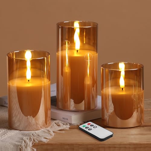 Eywamage Gold Glass Flameless Candles Set of
