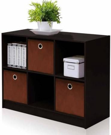 Furinno 99940 Basic 3X2 Bookcase Storage with 3-Collapsible Bins - Espresso/Brown