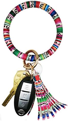 Tovly Wristlet Round Key Ring Chain Leather/Silicone Oversized Bracelet Bangle Keychain Holder Tassel for Women Girl