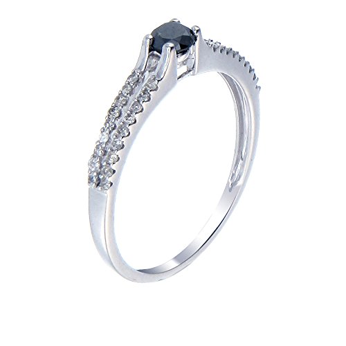 0.50 CT Black Diamond Engagement Ring 14K White Gold In Size 7