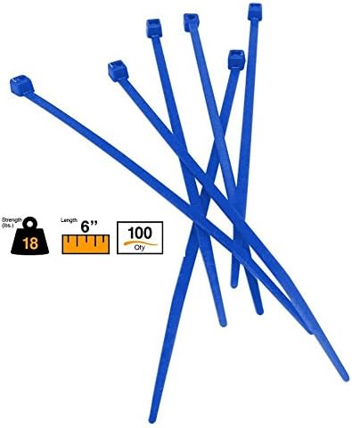 BuyCableTies 6" Miniature Style Indoor Cable Ties - 18 lb Rated - Made in USA - Blue - 100 per bag