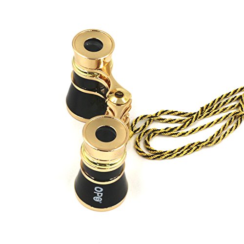 Opera Glasses Compact Binoculars for Theater Horse Racing Classical Lady Gift 3X25 Black with Gold Chain